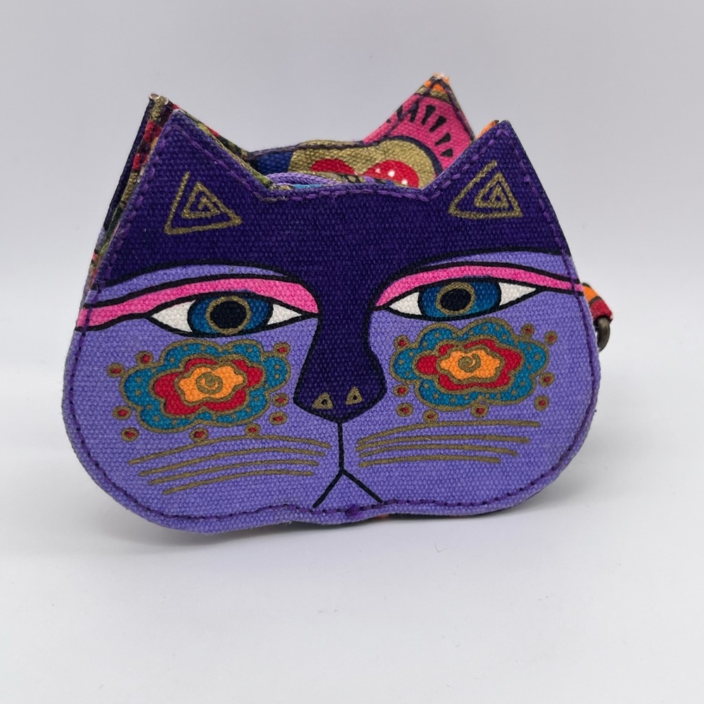 Laurel Burch Purple Cat Face Zipper Coin Purse Small Pouch